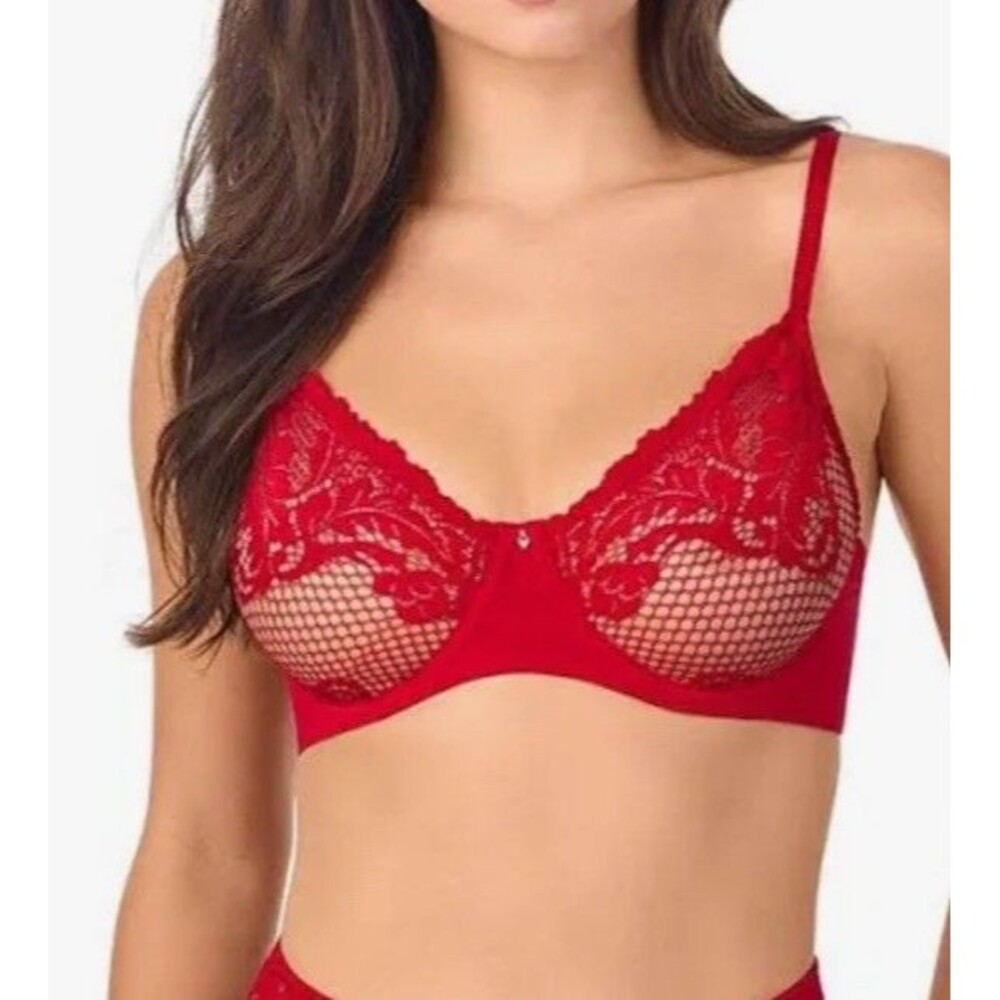 Le Mystere Mesh Lace Allure Unlined Bra - Crimson  - 38C
